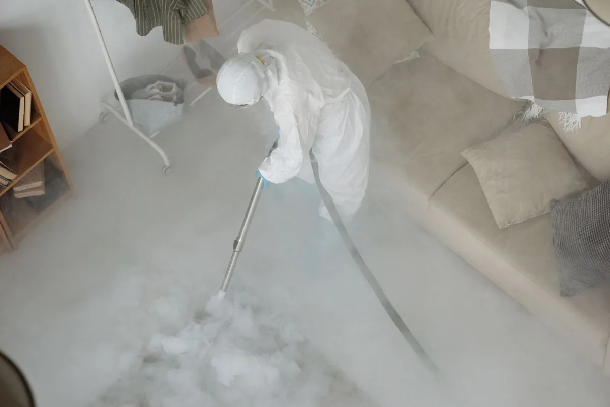 Biohazard cleanup technician in protective equipment, Fairburn Heights, Atlanta, GA